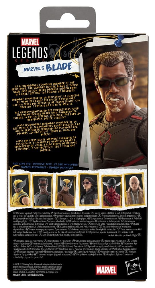 Back of the Marvel's Blade Marvel Legends Deadpool & Wolverine box with character art