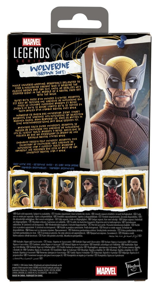 Back of the Wolverine Brown Suit Marvel Legends Deadpool & Wolverine box with artwork