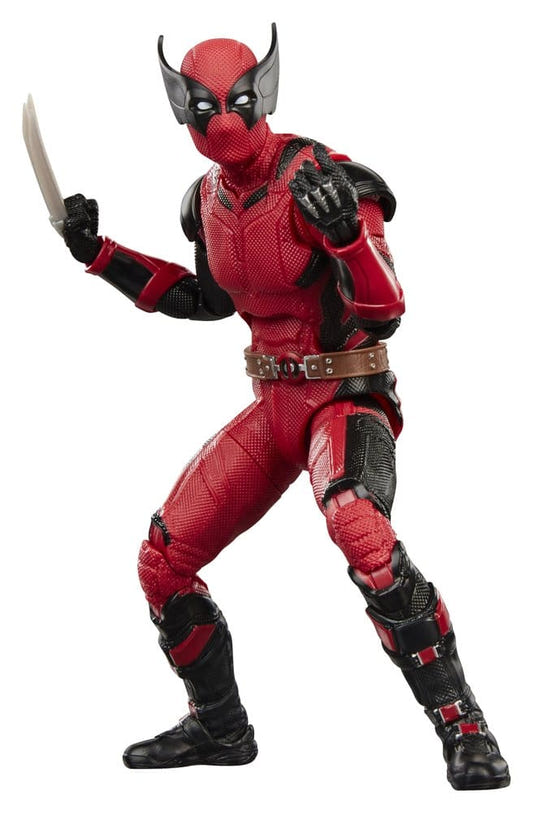 Marvel Legends Wolverinepool concept art figure in red and black suit, claws out in a fighting pose