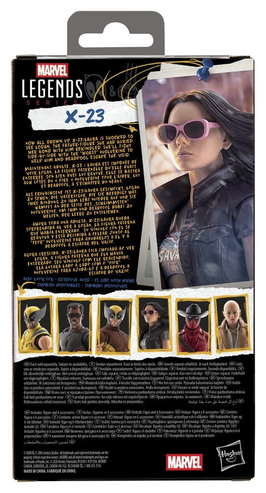 Hasbro Marvel Legends X-23 box back with character portrait, bio and figure line-up