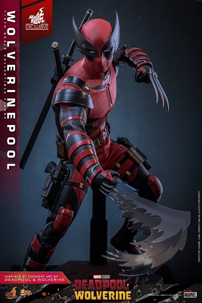 Hot Toys Wolverinepool 1/6 figure leaping with translucent claw slashing effects