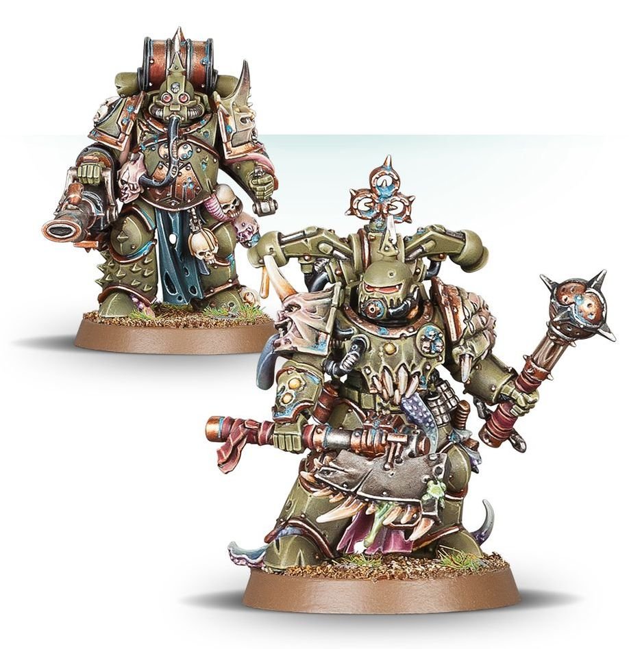Painted Plague Marines icon bearer and a marine with mace, Games Workshop Death Guard