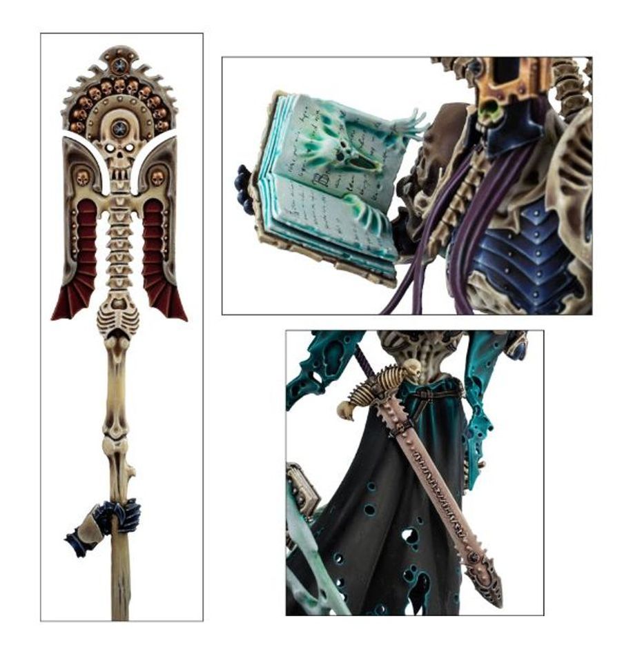 Detail of the Staff of Power, the Liber Mortis open in hand and Nagash's robed body