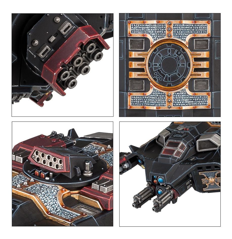 Close-ups of the painted Corvus Blackstar assault cannon, hatch detail and missile pods