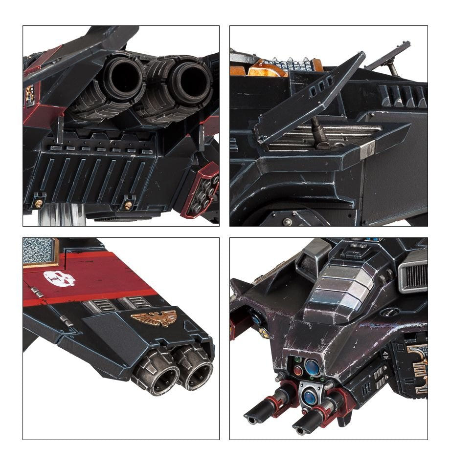 Close-ups of painted Corvus Blackstar engines, cockpit canopy and nose weapons
