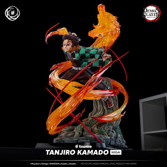 Tsume IKIGAI 1/6 Tanjiro Kamado statue from Demon Slayer wreathed in Hinokami Kagura flames
