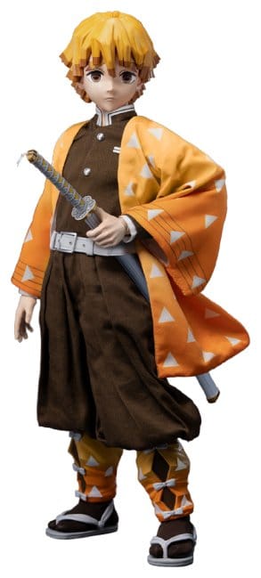 threezero FigZero 1/6 Demon Slayer Zenitsu Agatsuma figure in fabric haori, holding his sheathed sword