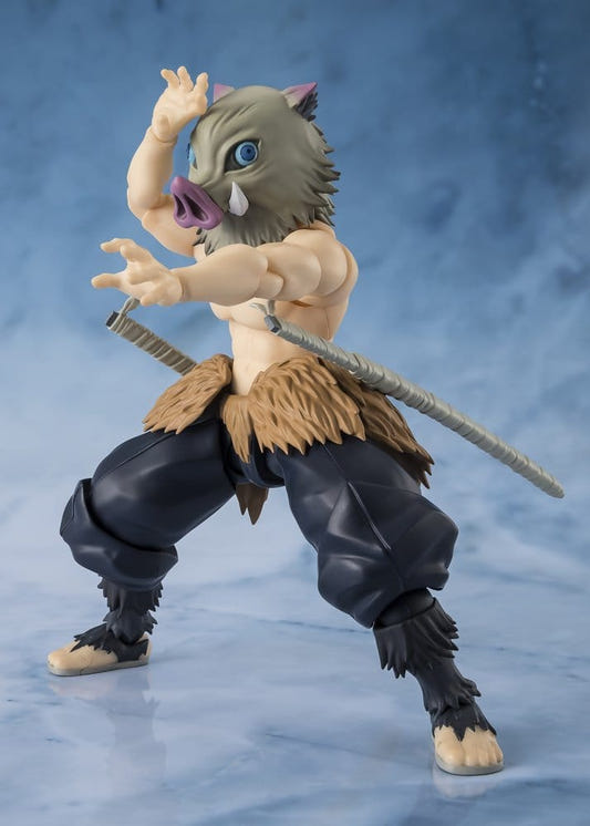 Bandai S.H.Figuarts Inosuke Hashibira figure from Demon Slayer in boar head mask, front view