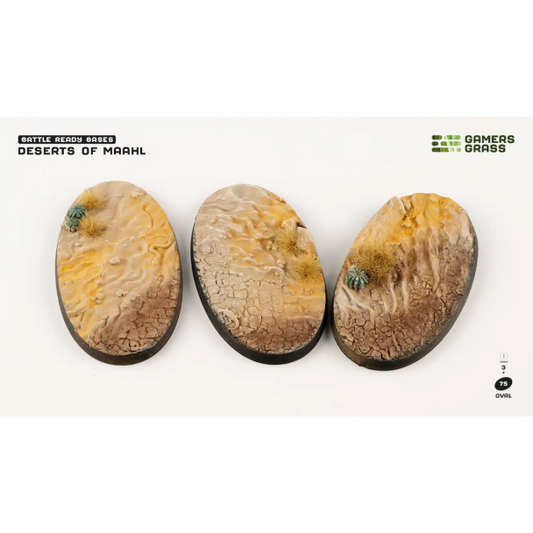 Gamers Grass Battle Ready Bases - Deserts of Maahl Oval 75mm (x3) - Loaded Dice