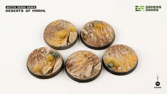 Gamers Grass Battle Ready Bases - Deserts of Maahl Round 40mm (x5) - Loaded Dice