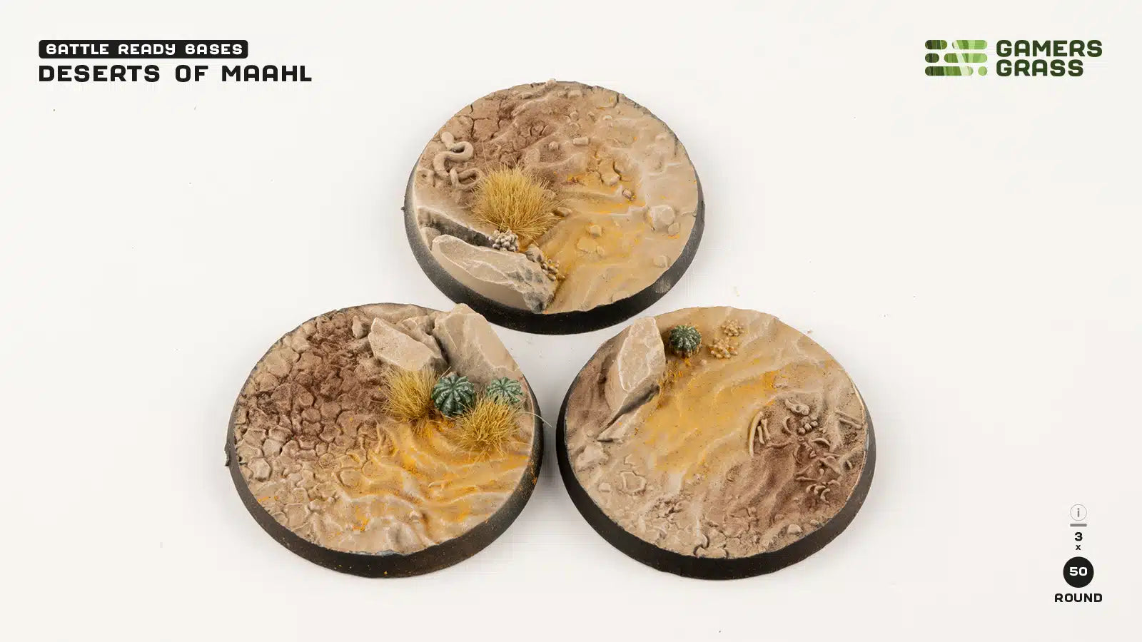 Gamers Grass Battle Ready Bases - Deserts of Maahl Round 50mm (x3) - Loaded Dice
