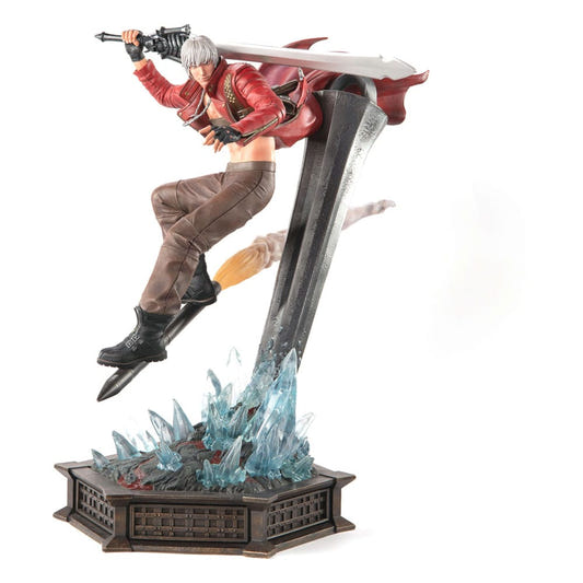 First 4 Figures Devil May Cry 3 Dante statue riding a rocket with Rebellion sword over an icy base