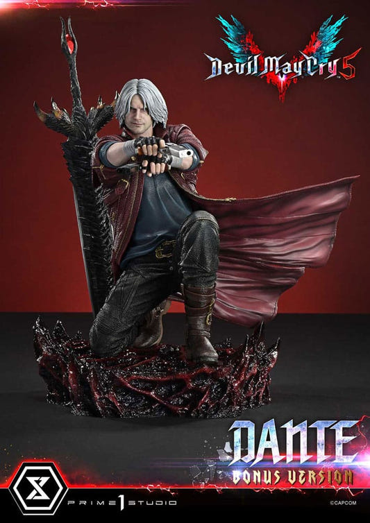 Prime 1 Studio Devil May Cry 5 Dante Bonus Version 1/6 statue kneeling with pistol, front view