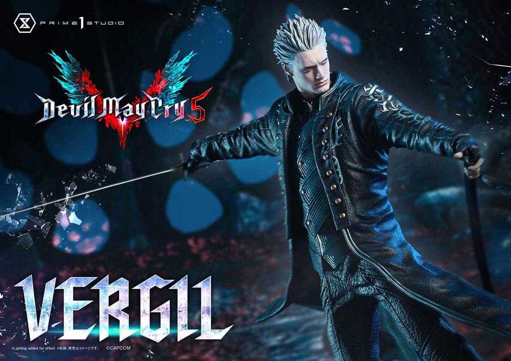 Prime 1 Studio Devil May Cry 5 Vergil 1/6 statue Bonus Ver., promo art of Vergil lunging with katana