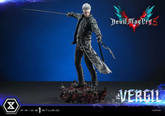 Prime 1 Studio Devil May Cry 5 Vergil 1/6 statue Bonus Ver., full figure front view on blue background