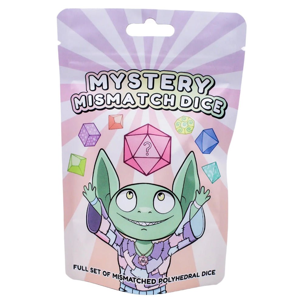 Dice Goblin Mystery Mismatch Dice bag with goblin mascot and polyhedral dice artwork