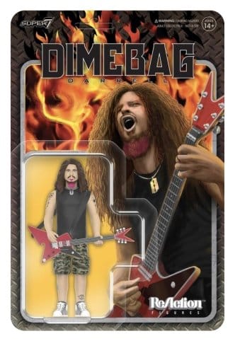 Super7 Dimebag Darrell Culprit ReAction figure on blister card with flaming guitar art