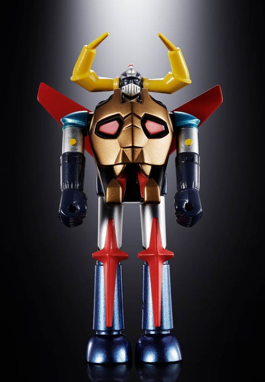 Chogokin Gaiking mini figure in gold, red and blue with horned head, front view