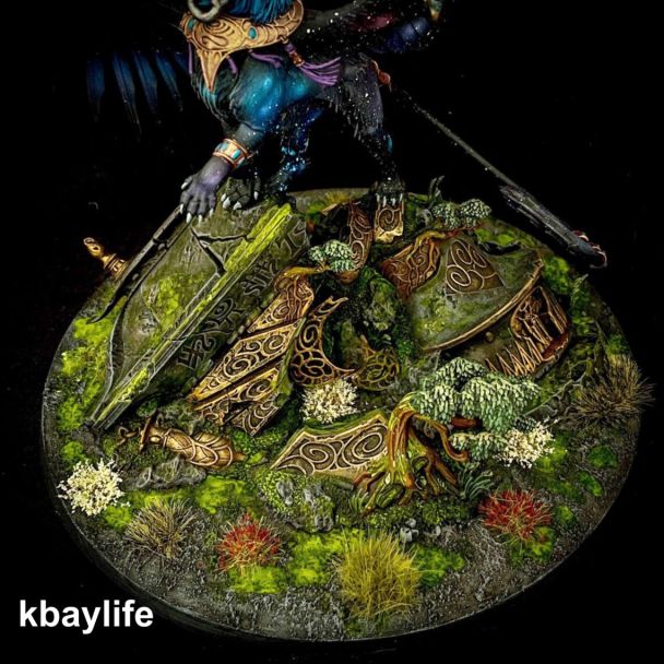Scenic base with moss-streaked ruins and flowers, Dirty Down Moss Effect example