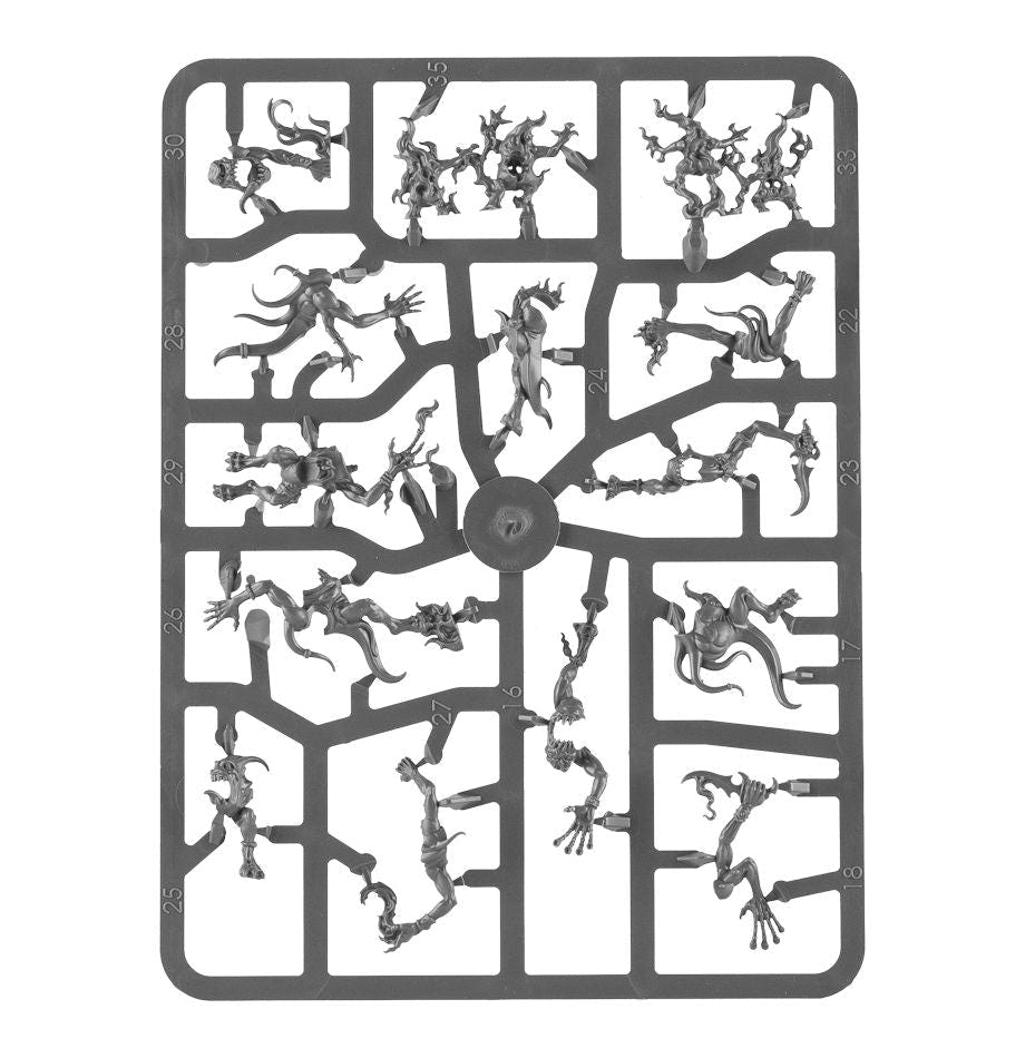 Disciples of Tzeentch Blue Horrors unpainted plastic sprue, frame 2 of 3