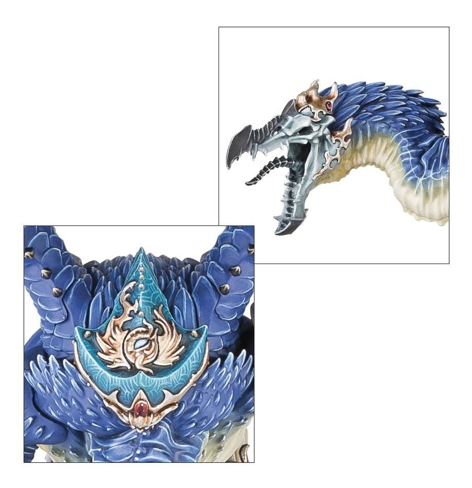 Close-ups of the Lord of Change beaked head and ornate chest armour, Games Workshop