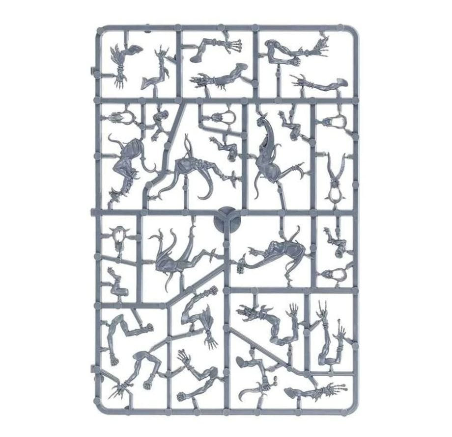 Disciples of Tzeentch Pink Horrors unpainted plastic sprue, frame 1 of 2