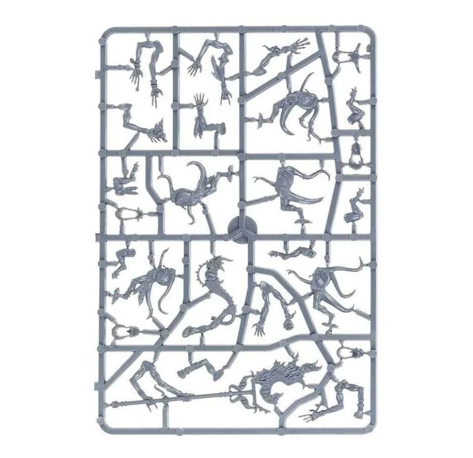 Disciples of Tzeentch Pink Horrors unpainted plastic sprue, frame 2 of 2