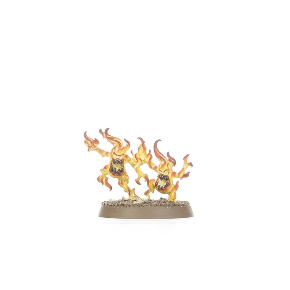 Painted Brimstone Horrors, a pair of living yellow flames on a base, Disciples of Tzeentch