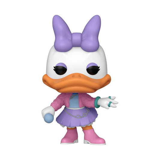 Disney Daisy Duck K-pop style Funko Pop! vinyl figure in a pink jacket and purple skirt with microphone
