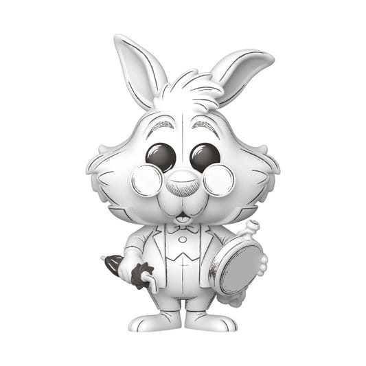 Disney Sketched White Rabbit Funko Pop! vinyl figure in a hand-drawn black and white style with clock