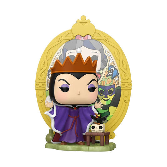 Funko Pop! Deluxe Evil Queen from Snow White before a gold stained-glass mirror frame