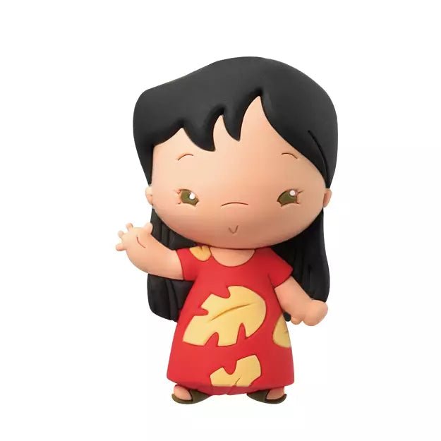 Disney Stitch Series 1 bag clip: Lilo foam figure in red leaf-print dress, waving