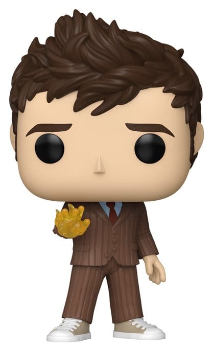 Funko Pop! Tenth Doctor vinyl figure in brown pinstripe suit and trainers from Doctor Who