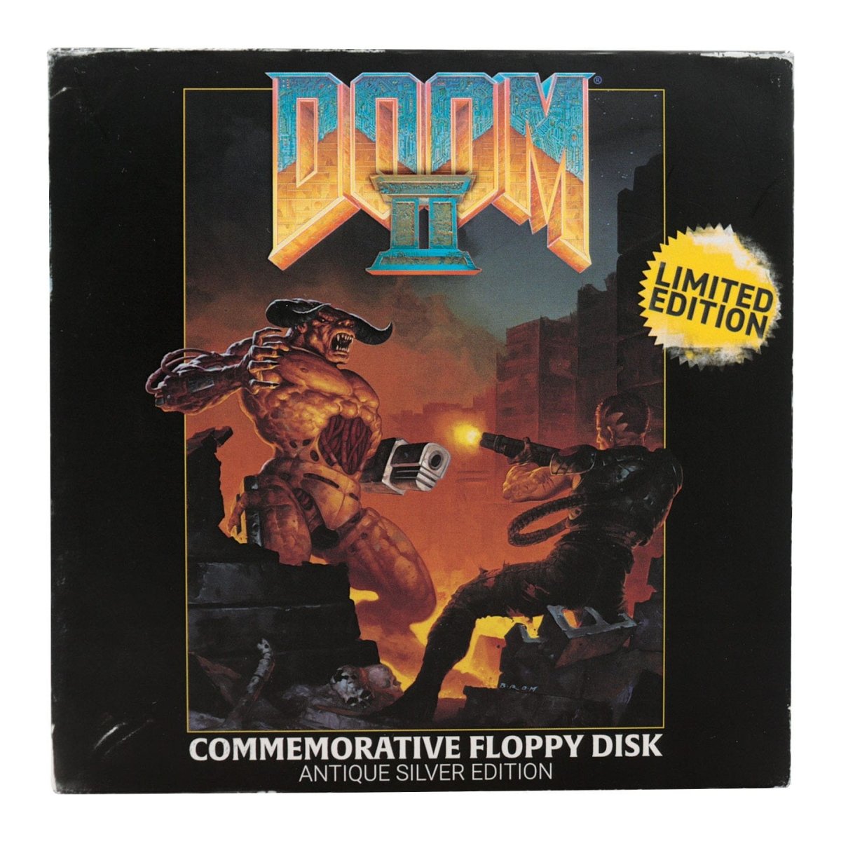 Fanattik Doom II Commemorative Floppy Disk Antique Silver Edition box, front view