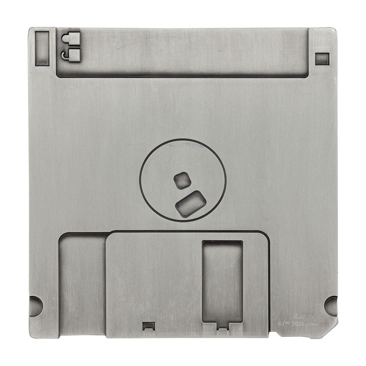 Doom II replica floppy disk rear view in antique silver finish with metal shutter detail