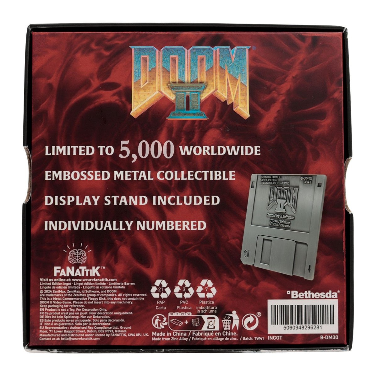 Doom II Commemorative Floppy Disk box back listing 5,000 worldwide, display stand and numbering