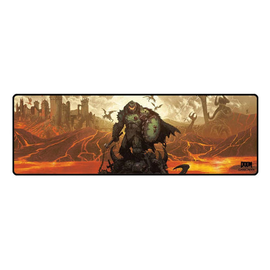 DOOM The Dark Ages Slayer's Triumph oversize mousepad with the Slayer on a molten battlefield