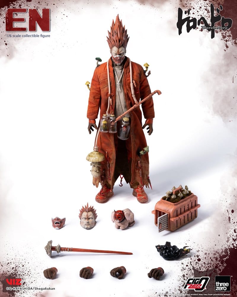 threezero FigZero Dorohedoro En figure with spare faces, masks, cane, smoke effect and pet kennel