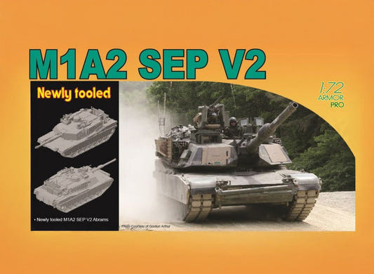 Dragon 1:72 M1A2 SEP V2 Abrams kit, box front with artwork and new-tool callouts