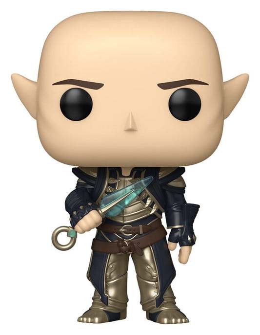 Dragon Age: The Veilguard Funko POP! Games Solas vinyl figure, a bald elf in dark coat with dagger