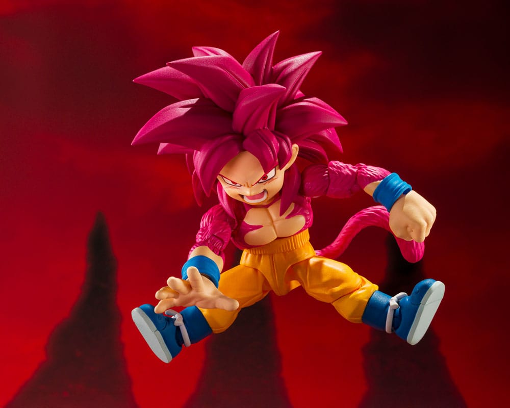Dragon Ball Daima S.H.Figuarts Super Saiyan 4 Son Goku (Mini) figure, kicking pose, side view