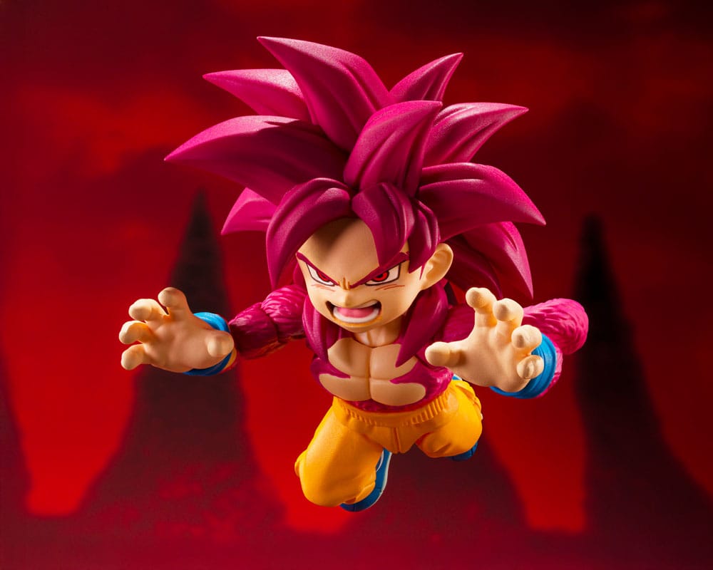 Dragon Ball Daima S.H.Figuarts Super Saiyan 4 Son Goku (Mini) figure, leaping pose with claws out