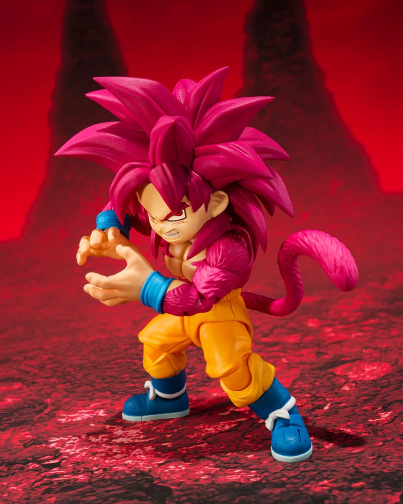 Dragon Ball Daima S.H.Figuarts Super Saiyan 4 Son Goku (Mini) figure, crouched attacking pose