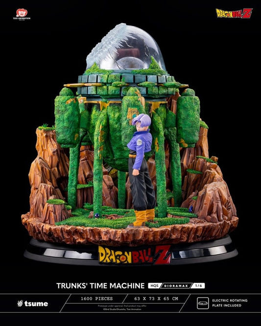 Tsume Dragon Ball Z HQS Dioramax 1/6 Trunks' Time Machine, Trunks beside the time machine, front view
