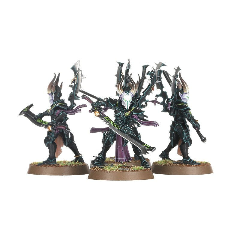 Three painted Drukhari Incubi group shot, larger version of the same photo