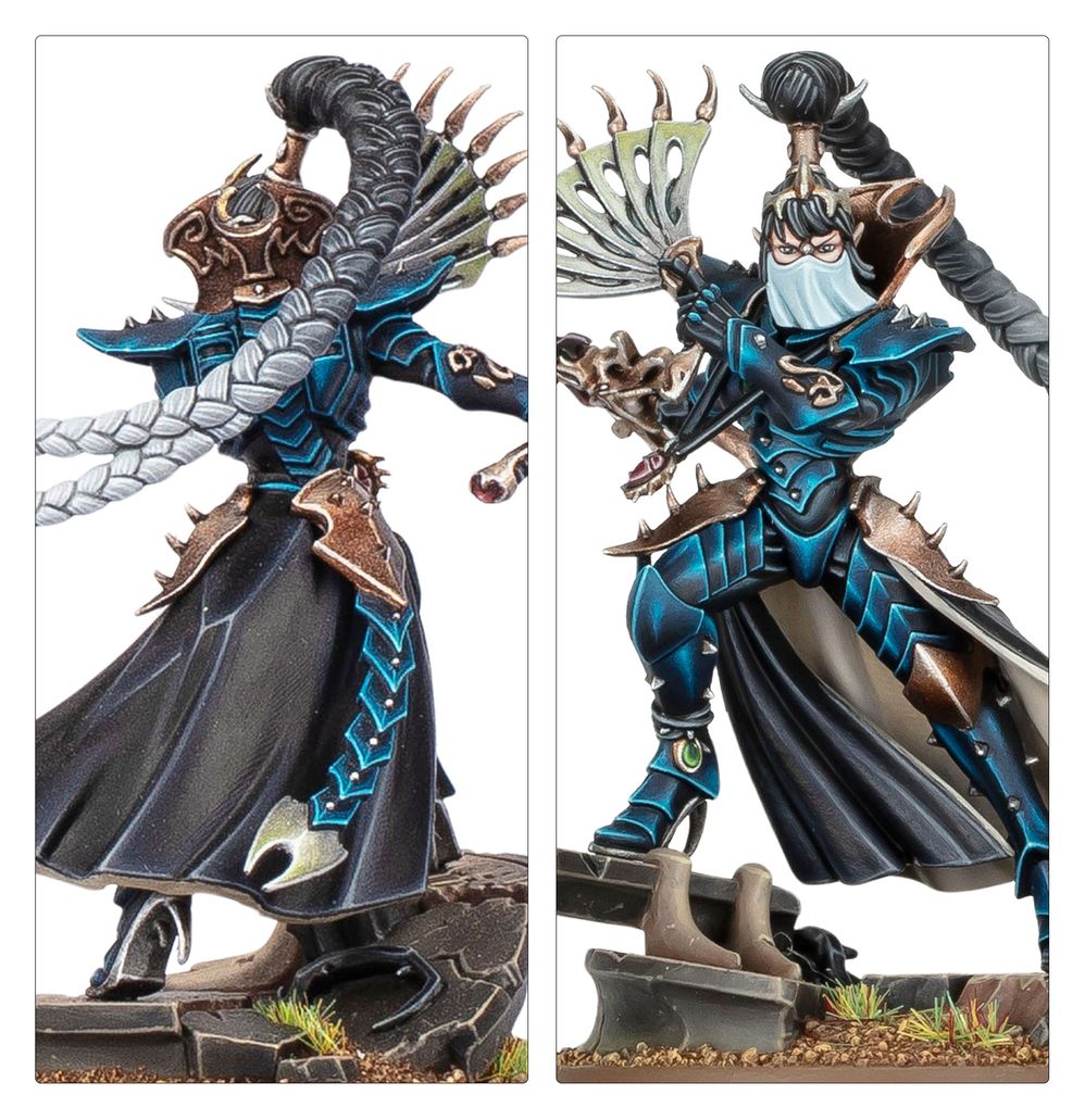 Close-ups of painted Lady Malys showing her armour, fan and cloak detail