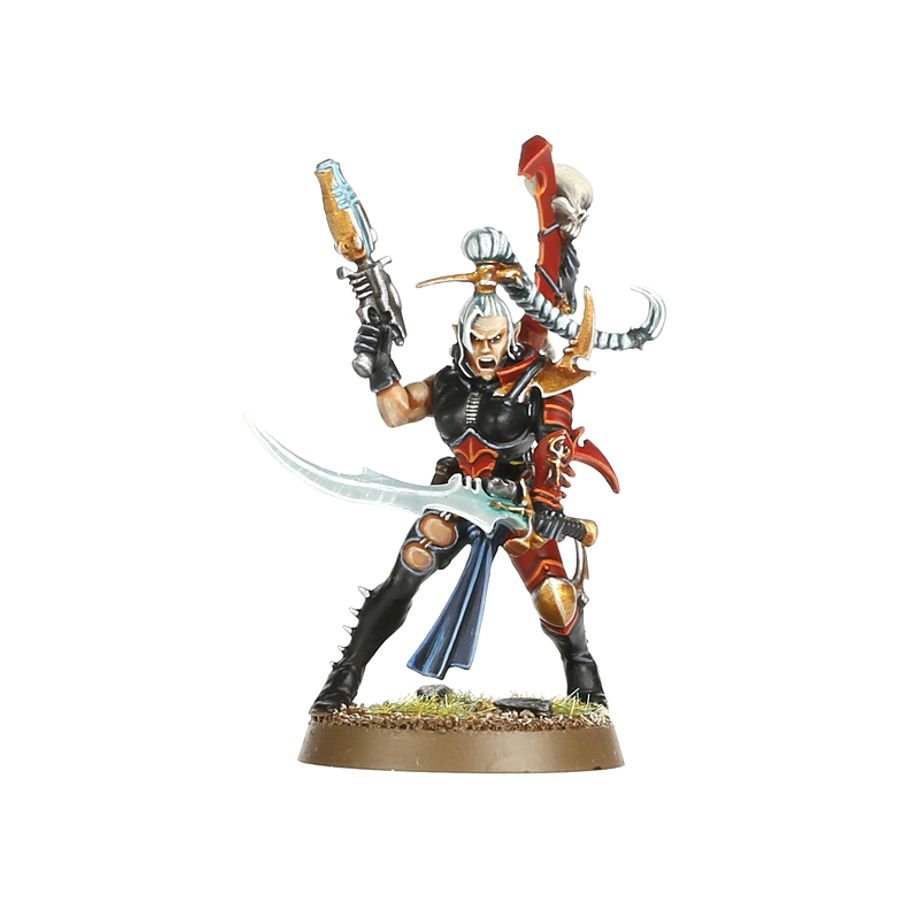 Painted Drukhari Wych Hekatrix with blast pistol and curved power sword
