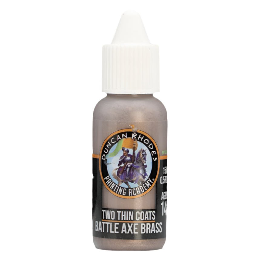 Duncan Rhodes Two Thin Coats Battle Axe Brass metallic paint in a dropper bottle, front label