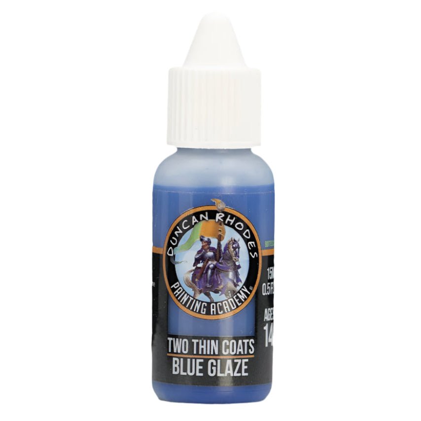 Duncan Rhodes Two Thin Coats Blue Glaze dropper bottle, a transparent blue tint