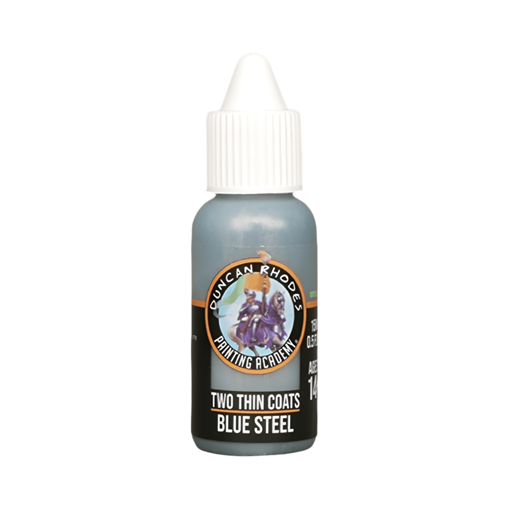 Duncan Rhodes Two Thin Coats Blue Steel metallic paint in a dropper bottle